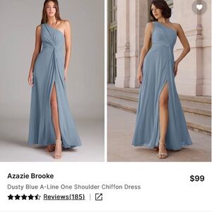 Azazie Brooke Dusty Blue One-Shoulder Chiffon Gown